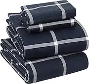 Sleepdown 100% Cotton Flannel Sheets Queen Size - Super Soft, Heavyweight, Double Brushed, Anti-Pill Flannel Queen Sheets - 16" Deep Pocket Queen Fitted Sheet X2 Side Pockets (Queen, Navy Checks)