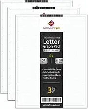 CADMUSPRO Letter 8.5"x11" Premium Graph Pad, ¼” Quad-Ruled Grid, 21-Gram Thick Paper, Inch-scale, 50 Sheets/Pad, Top Glue Binding. Sketching & Drafting. (3)