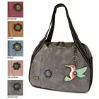 New Chala Bowling Zip Tote Large Bag Pleather Stone Gray Coin Purse HUMMINGBIRD