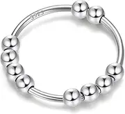 [Milacolato] 925 Sterling Silver Fidget Rings Anti Anxiety Rings With Beads Stress Relief Meditation Rings Stackable Thumb Rings for Women, Size 7