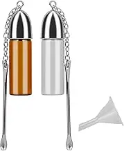 2 Pieces Spice Powder Tool with Spoon, Small Storage Bottle with Mini Funnel, 67mm Small Glass Bottles with Spoon, for Outdoor, Travel, Camping