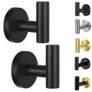 2 Pack Black Wall Mounted Towel Hooks Stainless Steel Bathroom Door Hangers Dril