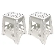 2PK 39cm White Plastic Folding Step Stool Portable Chair Flat Camping Picnic Kitchen Indoor/Outdoor