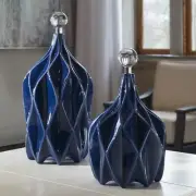 Uttermost 17526 Klara Geometric Glossy Cobalt Blue Ceramic Bottles - SET OF 2