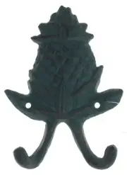 Pineapple Coat Wall Double Hooks Distressed Green Cast Iron Tropical Man Cave