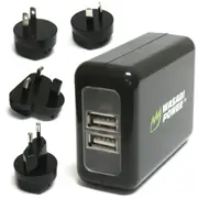 Wasabi Power Dual USB Wall Charger with Worldwide Plugs: Suitable for Action Cameras