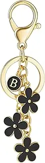 [LLSME] Cute Black Flower Charms Keychains with Tassel, Key Chains Pendant Key Ring for Wallet Backpacks Bag Handbags