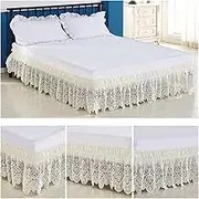 Elasticated Bed Skirt,Wrap Around Bed Skirts, Valance Sheet Double White Lace-Trimmed Elastic Bed Skirts, Wrinkle-Free and Dust-Free, Can Be Used for Bedding in Double Rooms(90 X 200 Cm,100X200cm)