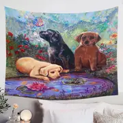 Cute Dog Art Lovely Labradors in the Flower Garden Tapestry