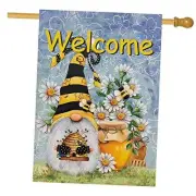 Welcome Spring Honey Bumble Bee Gnome House Flag, Summer Yard Home Decorative