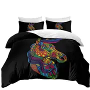 Multi Colored Designed Pattern Horse Quilt Cover
