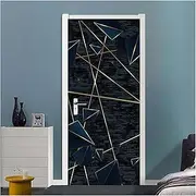 Door Stickers Phnom Penh Line Geometric Triangle Multilateral Mural Door Sticker for Living Room Kitchen Background(95x215cm)