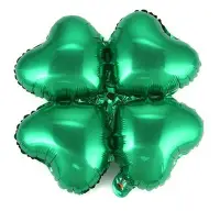 在飛比找Yahoo!奇摩拍賣優惠-心型邊綠色四輪球~特價鋁箔氣球批發16吋小四葉草四輪圓型鋁箔