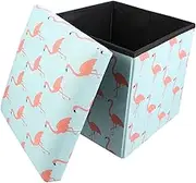 Veemoon 1pc Flamingo Pattern Foldable Storage Stool Seat and Storage Cube for Living Room Bedroom and Boys and Girls Room Versatile Design for Sitting and Organizing Clothes