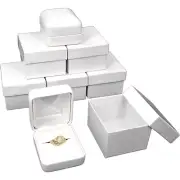 6 White Faux Leather Ring Jewelry Display Gift Boxes 1 7/8" x 2 1/8"