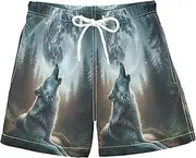 [RPLIFE] Swimming Shorts for Boys, Swim Toddler Boy 2t, Howling Wolf Moon