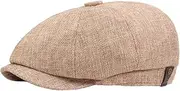 [Lifup] Men's Newsboy Hat 8 Panel Flat Cap Cotton Linen Gatsby Ivy Golf Cabbie Hat, Khaki, One Size