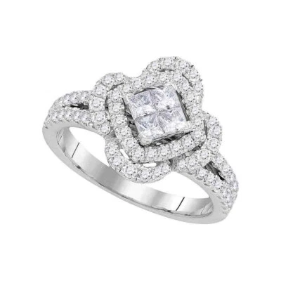 14kt White Gold Womens Princess Diamond Quatrefoil Frame Cluster Ring 7/8 C