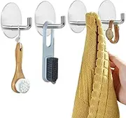 4 Pcs Adhesive Towel Hooks, Stainless Steel Wall Hooks for Bathroom or Kitchen to Hang Towel, Coat, hat, Waterproof (Silver)