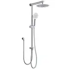 Round Chrome Height Adjustable Rail Twin 10" Rain Shower Head Set Handheld Spray