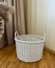 white round handmade wicker laundry basket holder organaizer storage with handle