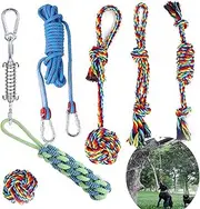 Dog Rope Toy,Tug of War Dog Toy,Tether Tug Outdoor Dog Toy with a Big Spring Pole Kit and 4 Rope Dogs Toys,Dog Ropes for Aggressive Chewers