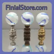 Ocean Blues Swirl Marbled Glass 1"Ball Lamp Finial Nickel/Polished/Antique Bases