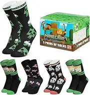 [Minecraft] Children's Socks, Creeper Socks Set, 3 Pairs Cool Socks for Boys 31-36, 37-40