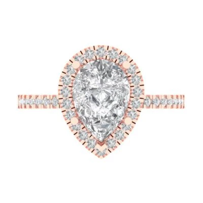 2.38Ct Pear Cut Clear Gemstone Gold Halo Engagement Promise Wedding Bridal Ring