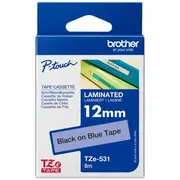 Brother TZe-531 Laminated Tape 12mm x 8m Black on Blue