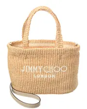 Jimmy Choo Beach E/W Mini Raffia & Leather Tote