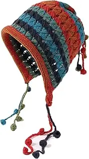 [CHENGZI] Handmade Crochet Wool hat, Colorful Pullover hat, Tassel Ball tie, Cold hat, Versatile Ear Protection hat