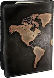 [EdWal] Rust World Map Print Passport Cover with Credit Card Holder Leather Passport Case, for Women Men Family ID Travel, Black, One Size