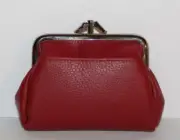Buxton Triple Frame Coin Purse Dark Red Pebbled Leather - NWT