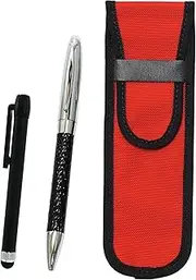 2 Pack Cloth Pen Case Red Metal Touch Stick Black and Genuine Leather Winding Rotating Ballpoint Pen Director Set Black NK02R-ALB-PD03-B-2