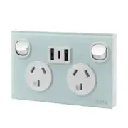 Pack2 SAA Double GPO Electrical Wall Power Point Blue Glass 3.6A USB A&C Charger