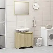 Elegant Bathroom Furniture Set with Mirror and Cabinet in Sonoma Oak Engineered Wood - Dimensions: 60 x 33 x 61 cm, Mirror Size: 60 x 45 cm, Modern Design, Ample Storage Space