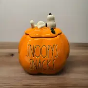 VHTF Rae Dunn x Peanuts HALLOWEEN Snoopy’s Snacks Pumpkin Dog Treat JAR - New!