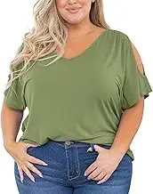 Women Loose Fit Plus Sized Tee Shirt Oversized Short Sleeve Off Shoulder V Neck Tops Leisure Summer Tops for Women