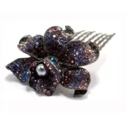 Hand Made Hair Jewelry Elaborate swarovski crystal Flower Hair Bridal Comb Puple