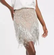 ASOS DESIGN Women’s Embellished Sequins Festival Beaded Fringe Mini Skirt Size 6