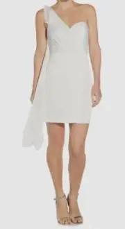 $196 Aidan Mattox Women White Drape One-Shoulder Dress Size 6
