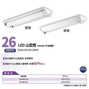 〖飛利浦 PHILIPS〗❤️含稅 LED T8 山形 山型 日光燈具 雙端入電 4尺 雙管 空台 (3.7折)