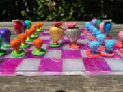 Resin Chessboard w Balloon Chess Pieces - Unique Chess Set - Purple Chessboard