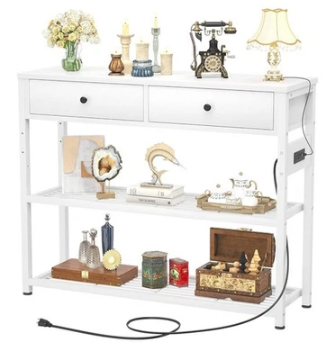 Ecoprsio Entryway Sofa Table with Outlets and USB Ports, Console Table 2 Drawers