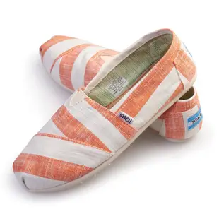 【23.5cm】TOMS 女 白橘色粗條紋 Classic Stripes 舒適 休閒鞋平底鞋 懶人鞋 帆布鞋  一腳蹬