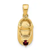 14k Yellow Gold 3-D January Engraveable Red Synthetic Stone Baby Shoe Charm