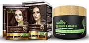 Herbishh Hair Color Shampoo 2 Travel Pack Combo + 1 Pro-Keratin Argan Hair Mask for Deep Conditioning & Hydration 3 in 1 Permanent Hair Dye Shampoo for Grey Hair (Chestnut brown)