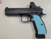 CZ Full Size 75, SP01, Shadow 2 Lok Style Blue Lightweight Grips And Mag Button