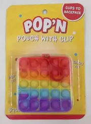 POP'N Pop It Square Pouch With Clip Fidget Toy Kids Accessory Rainbow